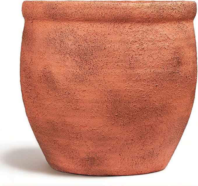 9" Dia Fiberstone Planter – Distressed Terracotta Decorative Flower Pot by HaispringArtificialTree