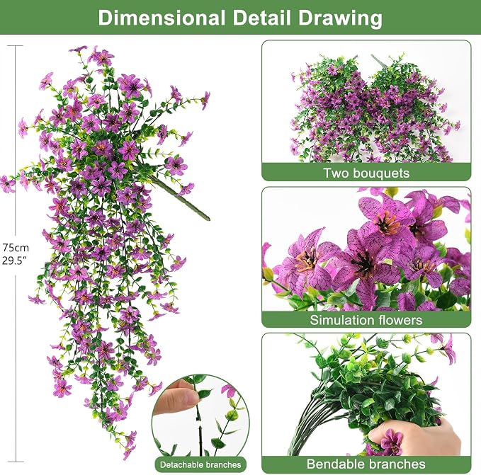 INQCMY Artificial Fake Hanging Flowers Plants - Image 2
