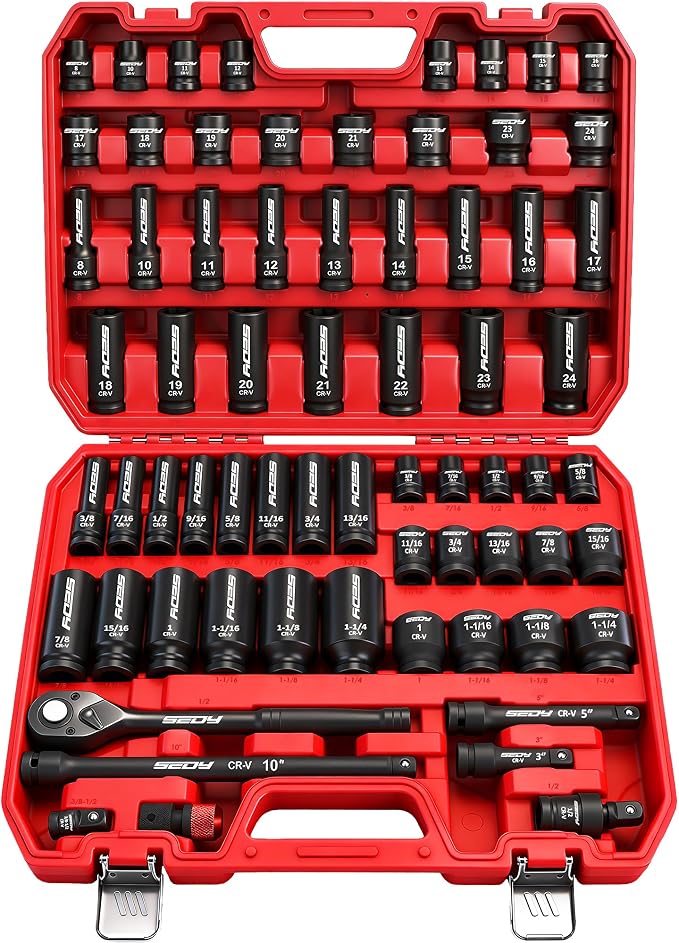 Master 1/2" Drive Impact Socket Set, 67-Piece Standard & Deep Master Impact by SEDY