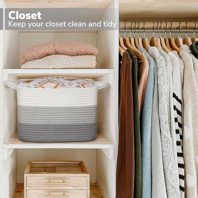 Goodpick Woven Storage Basket for Shelves, Gradient Gray | Stylish Gift Basket - Image 5