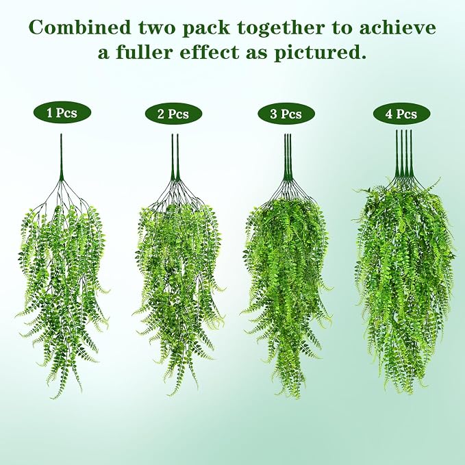 4Pcs Fake Ferns Fake Hanging Plants Artificial Ferns Vine Greenery | UV - Image 6