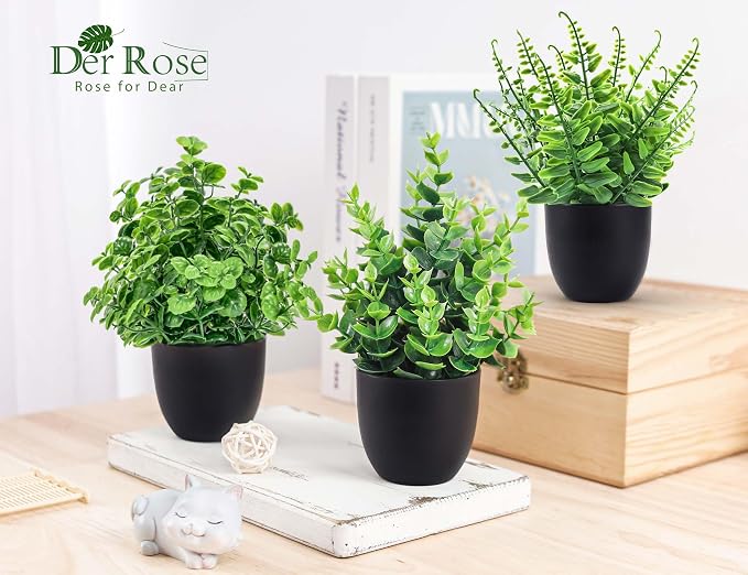 Der Rose 12 Pack Small Fake Plants in Black Pots, Bathroom Decor Indoor | - Image 5