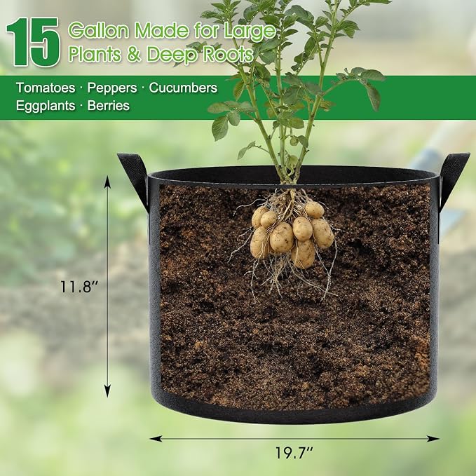 15 Gallon Plant Grow Bags 8 Pack 300G Fabric Pots - Image 2