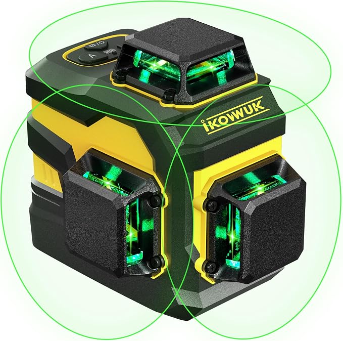 Laser Level with 12 Green Lines, Built-in 5200 mAh Li-ion Battery | 3×360° Full by iKOVWUKMeasuringTools
