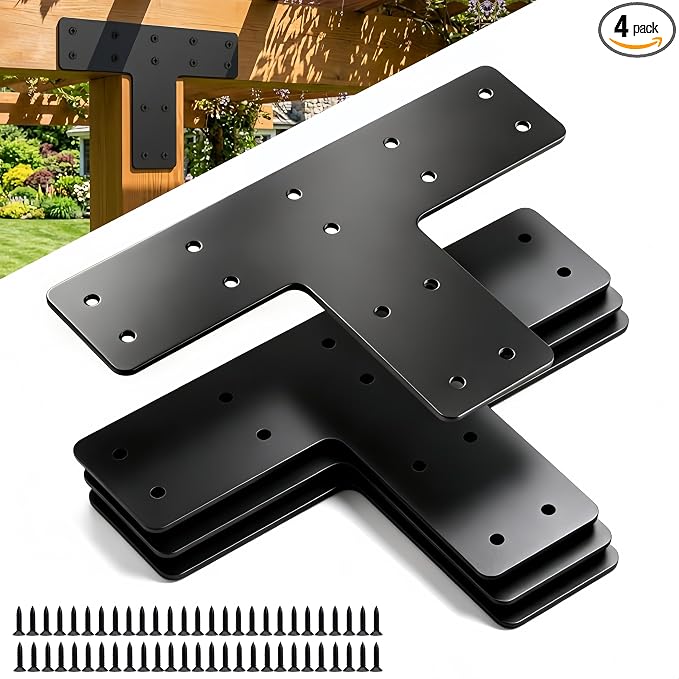 Black Heavy Duty T Post Brackets, Flat Mending Plate by SNYXXOZ