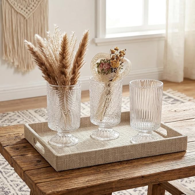 Pumtus 3 Pack Flower Vases for Centerpieces, Vintage Glass Pedestal Vase Set - Image 5