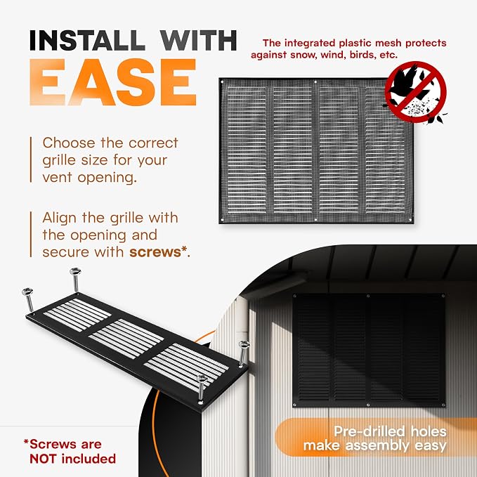 16 x 12 Inch Black Galvanized Steel Return Air Register Vent Cover, AC Vent - Image 4