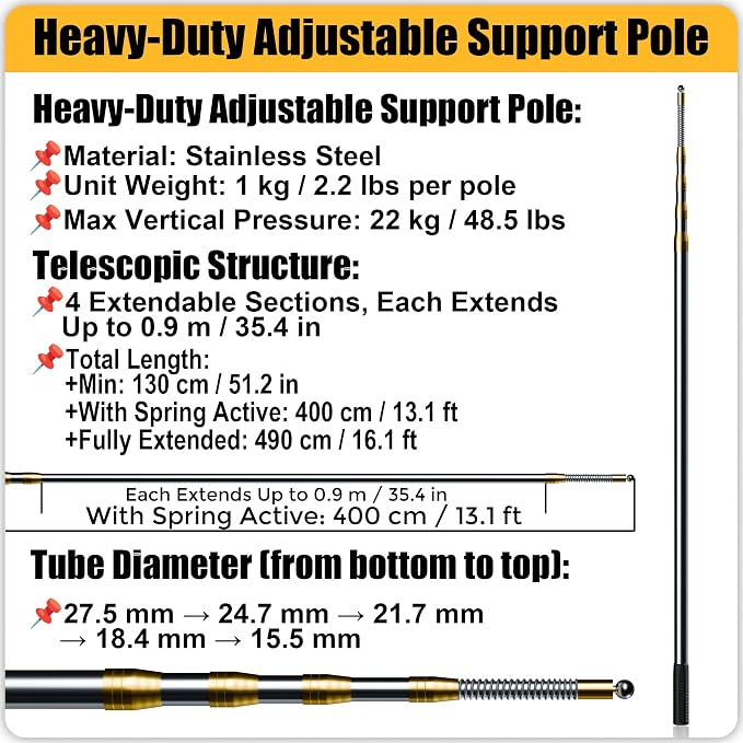 MAYOKEN 4 Pack 16FT Dust Barrier Poles Dust Containment System Construction - Image 4