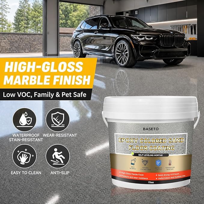 Epoxy Colored Sand Floor Paint–176 Fl Oz, Self-Leveling Epoxy High Gloss Coating - Image 3