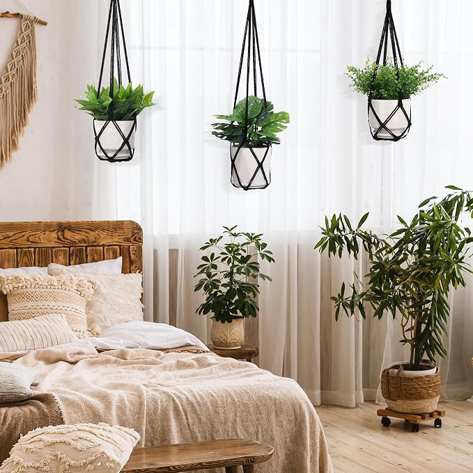 YIBOT Black Macrame Plant Hanger Indoor Hanging Planter Basket | 3 Pack Crochet - Image 5