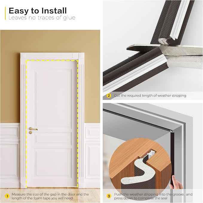 Ravinte Weather Stripping Door Seal, Q-Shaped Kerf Foam Strip, 26 FT, No - Image 5
