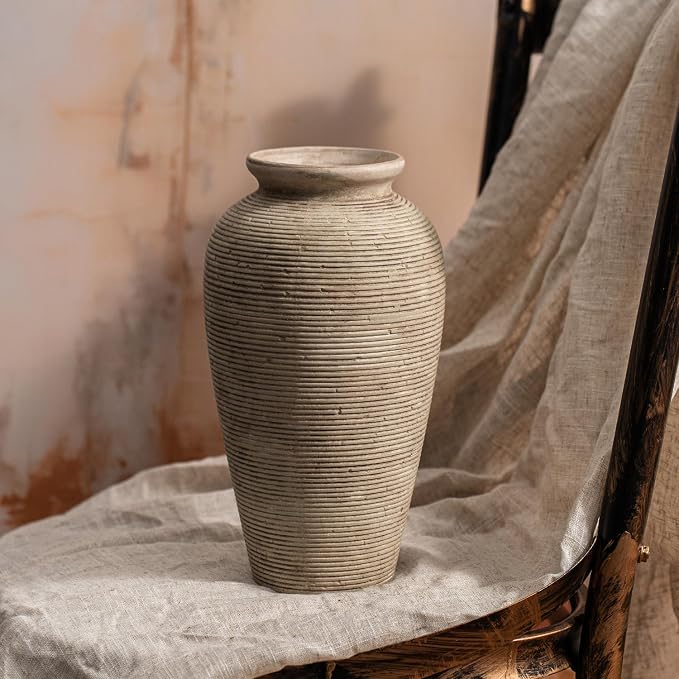 11.02 Inch Tall Vintage Ceramic Flower Vase, Rustic Farmhouse Vase - Image 8