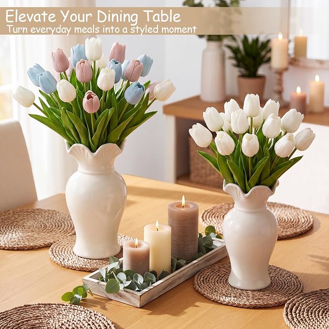 2 Pack White Ceramic Vase Set Small Rustic, Classic | Decorative Flower Vases - Image 5
