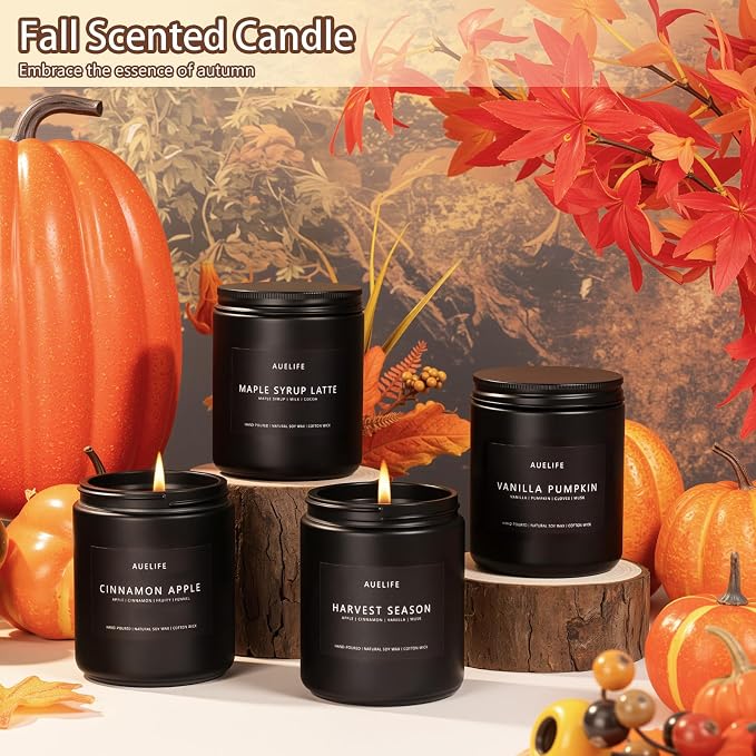 Fall Candle Set for Home Scented, Soy Wax, 4 Pack 28 oz, | Pumpkin Vanilla - Image 4