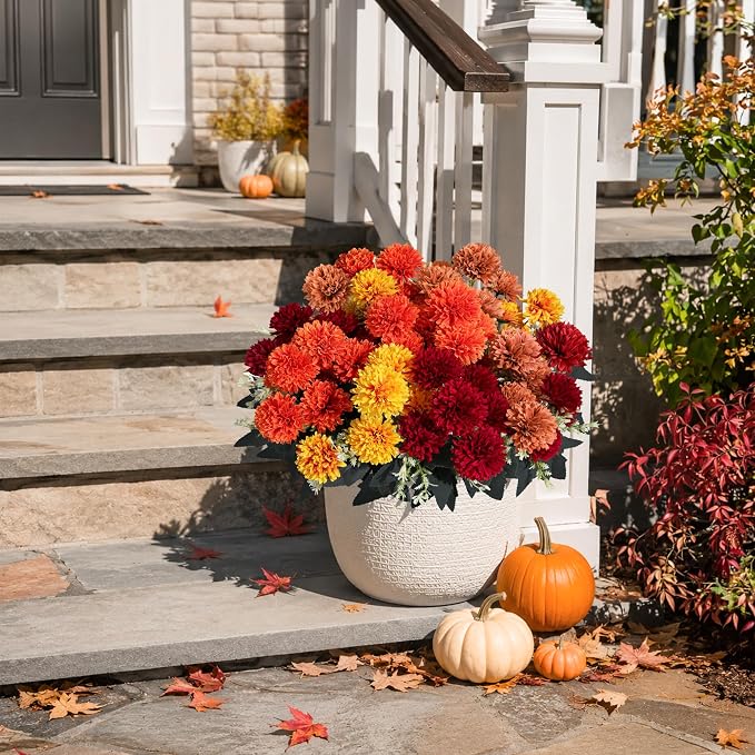 Artificial Mums for Outdoors Fall Flowers Artificial for Decoration, 12 Bundles - Image 9
