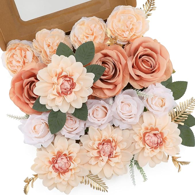 Artificial Flowers Fake Rose Flowers Dahlia by FloweroyalCrafts