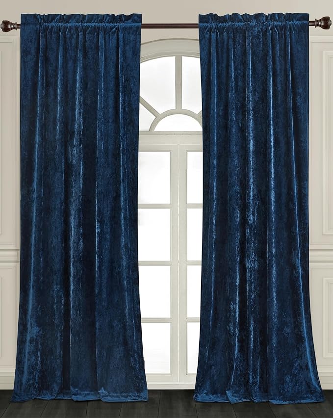 Chezmoi Collection Lux Navy Blue Crushed Velvet Curtains 2 Panel Set by ChezmoiCollection