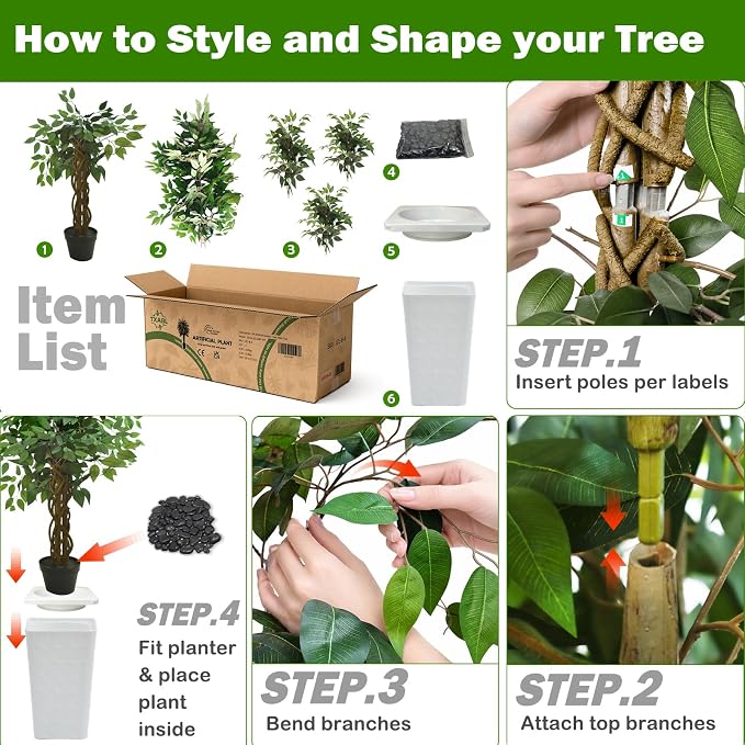 7FT Artificial Ficus Tree, 84 Inch Realistic Faux Silk Ficus Floor Plant - Image 5