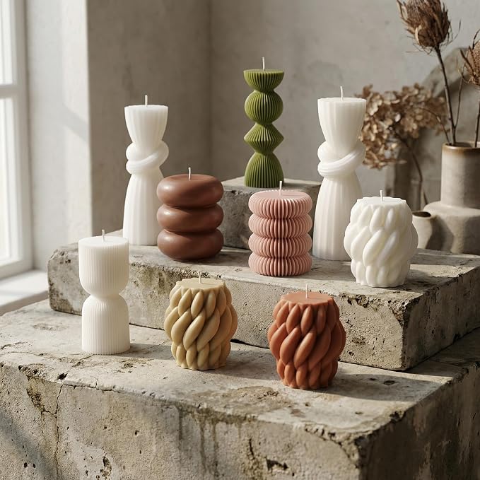 Conelist 9pcs Rustic Farmhouse Pillar Candles Set 3.1"-7.7" Handmade Neutral by Conelist
