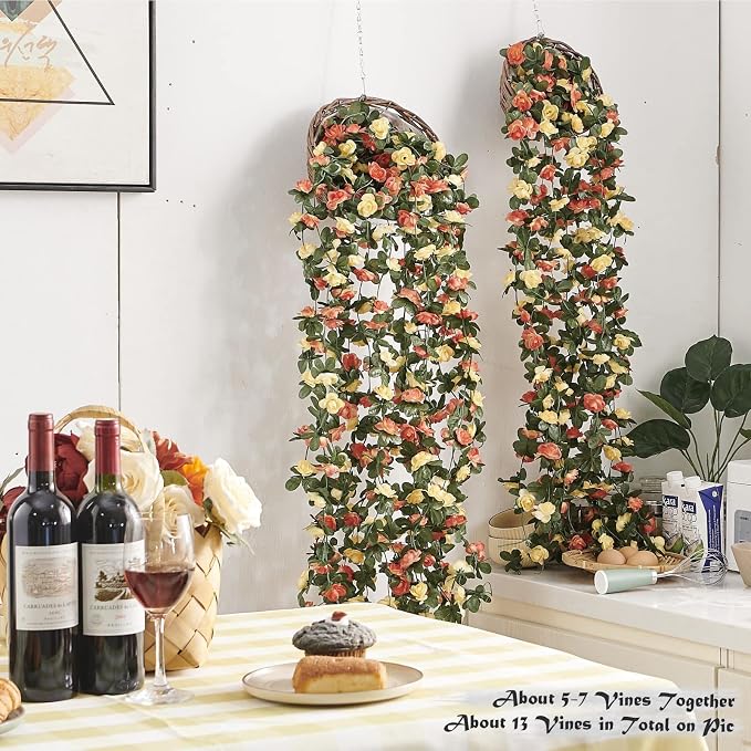 6Pcs x 8.2FT Artificial Flower Garland Rose Vine Decor, Champagne Flower | - Image 3
