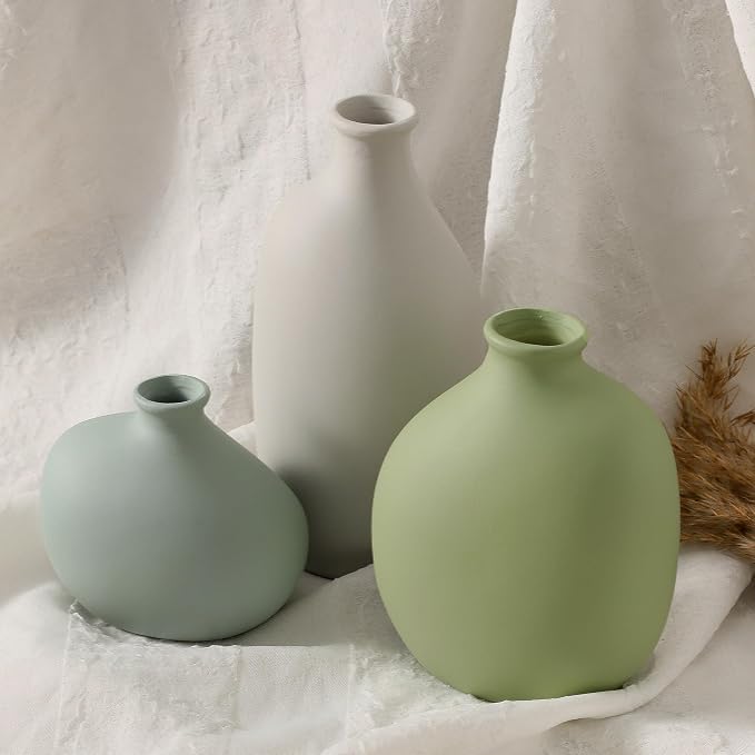 Small Ceramic Vase Set of 3, Modern Neutral Decorative Pottery Vases | Three - Image 6