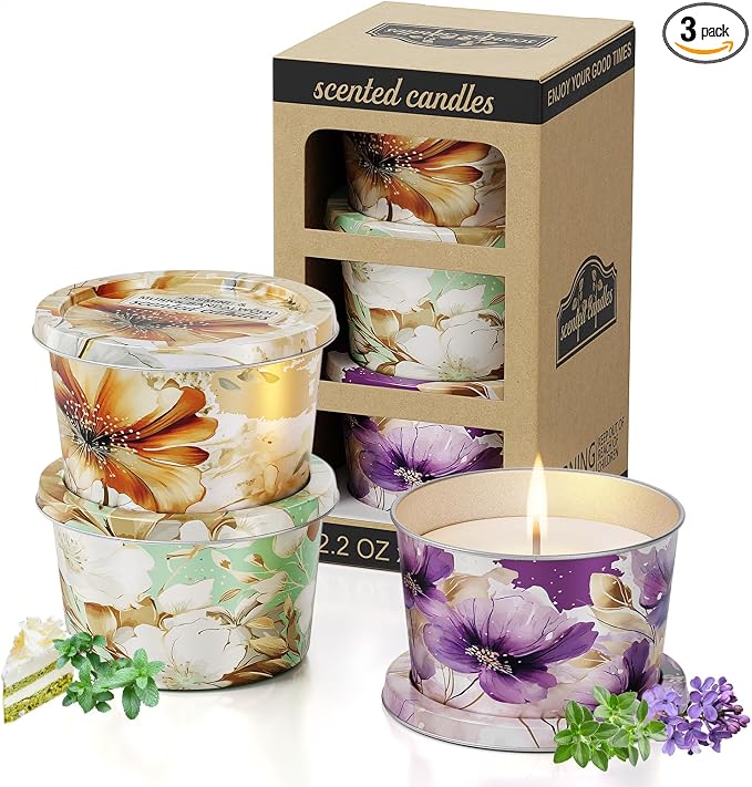 3 Pack Scented Candles-Lavender & Thyme, Vanilla Cake, Jasmine & Musk & by Unknown