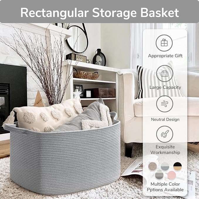 Goodpick Large Woven Rope Blanket Basket, 75L | 21.6'' x 14.9'' x 11.8'' - Image 7