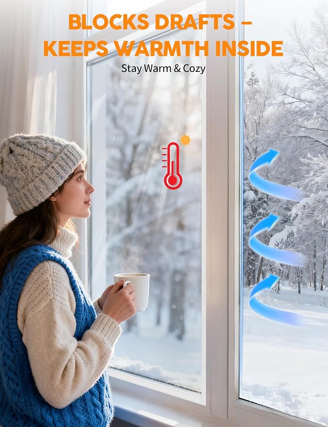 Ready-to-Install Plastic Window Insulation Film 39″×63″, Reusable Clear Draft - Image 3