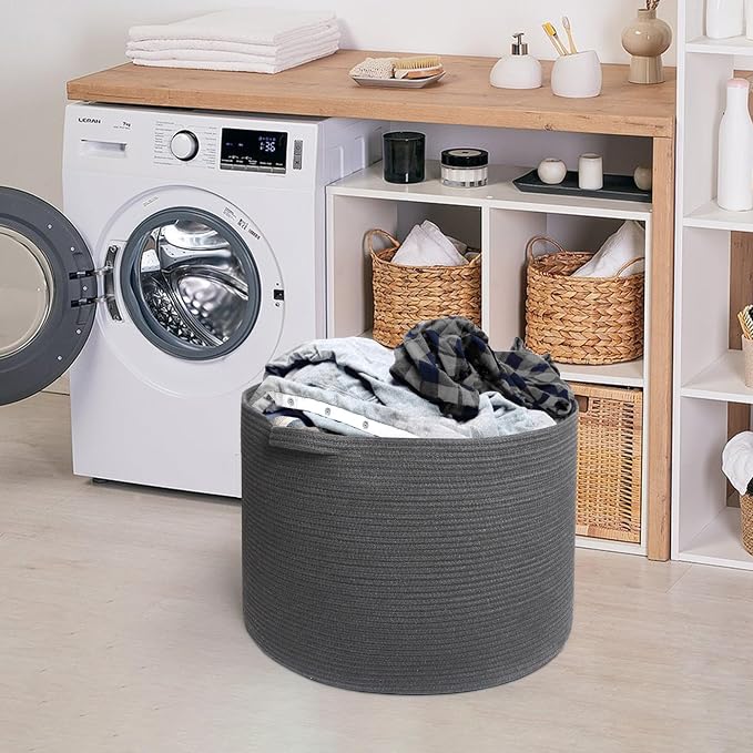 Large Dark Grey Storage Basket, Woven Cotton Rope Baskets - Image 7