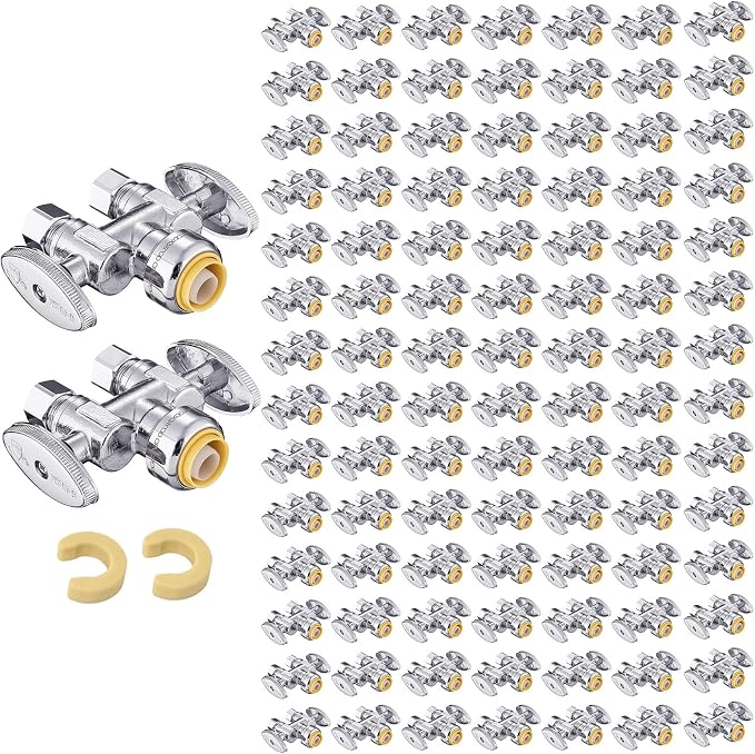 100PC EFIELD Push Fit 1/2" x Dual 3/8" OD Compression Straight Stop Valve | 1/4 by EFIELDPEXTUBING