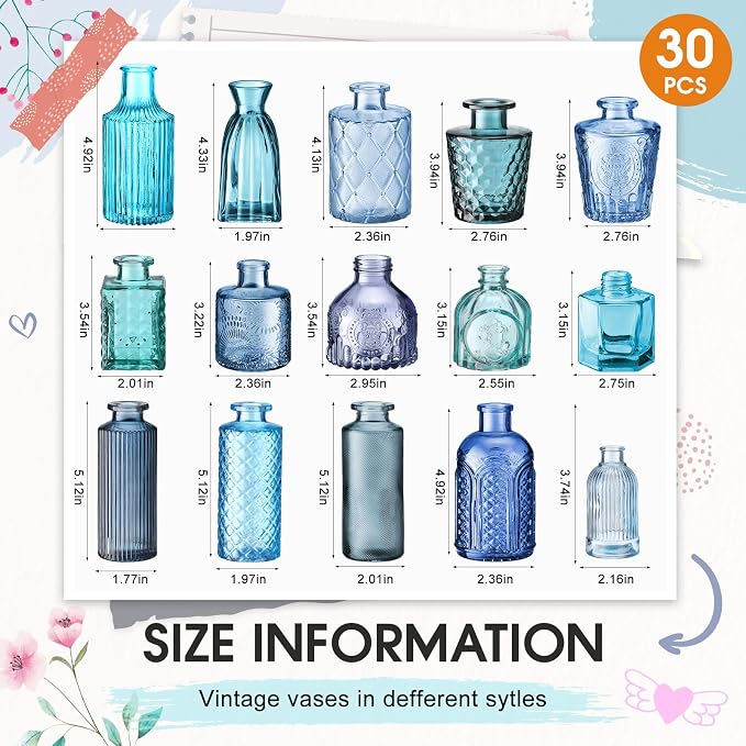 Yaomiao 30 Pcs Glass Bud Vases Centerpieces, Mini Colored Flower Vase - Image 2