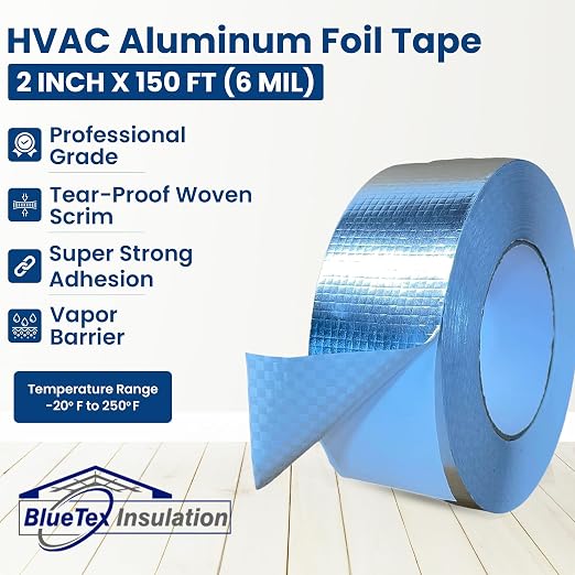 BlueTex Insulationㅤ HVAC Aluminum Foil Tape 2 inch x 150 ft, Heavy Duty - Image 2