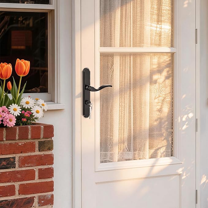 Storm Door Handle Complete Set, Mortise Keyed Lever Mount Latch withDeadbolt | - Image 9