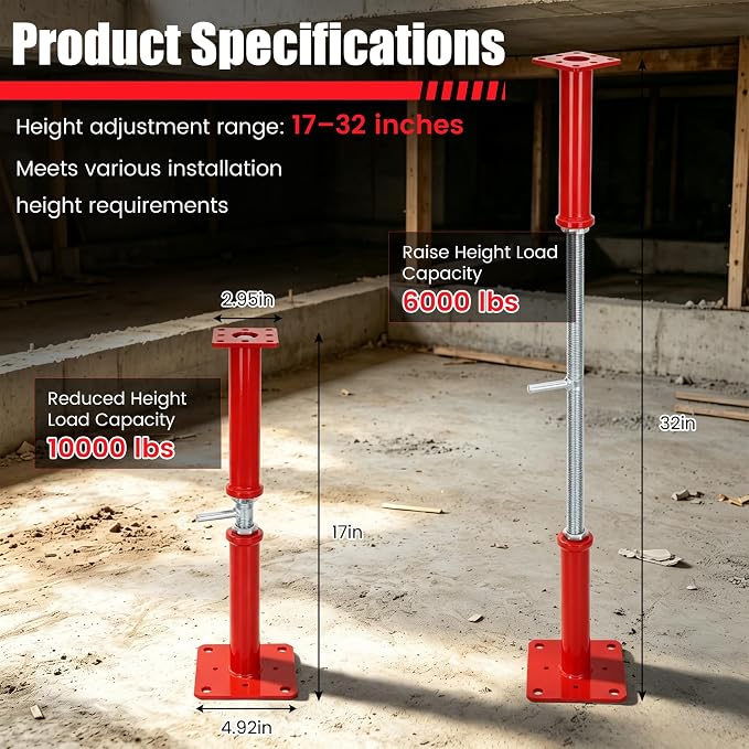 Adjustable House Floor Jacks 17-32 Inch, 10000 LBS Screw Jack Post, - Image 2