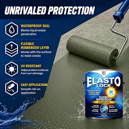 ElastoLock Waterproof Membrane Coating 1 Gallon, Exterior Foundation Sealer - Image 3