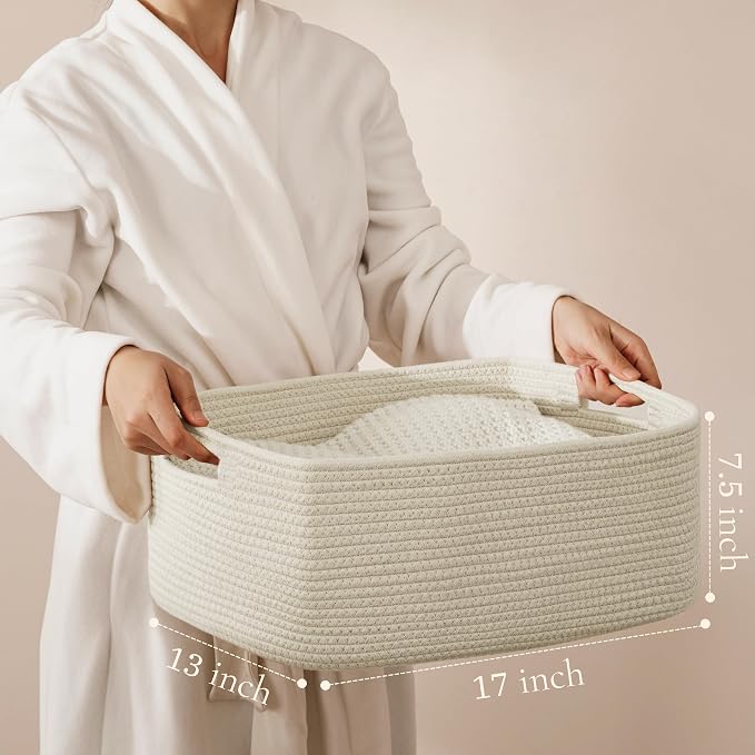 2 Pack Storage Baskets for Organizing, Large Woven Storage Basket, Cotton Rope - Image 2