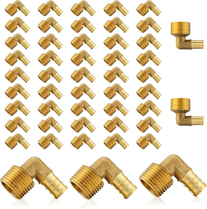 50Pack Seelink PEX Fittings, Pex 1/2" x 3/4" Male Threaded NPT Elbow | Brass by Seelink
