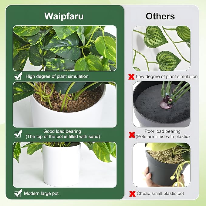 Fake Plants, Artificial Plants Indoor, Realistic Durable, Fake Pothos - Image 5