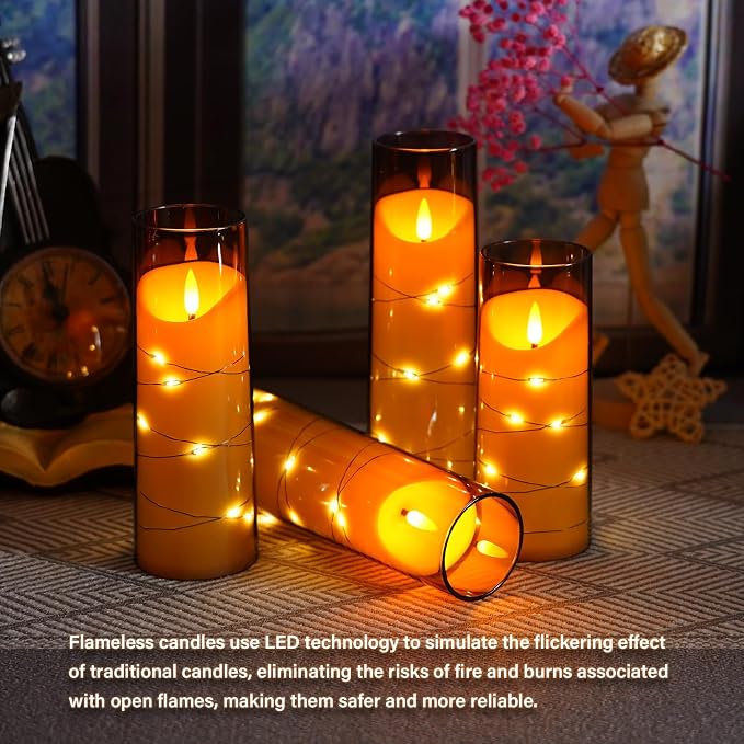 Eebuss Flameless Candles with Embedded Star String, Battery Operated LED Pillar - Image 4
