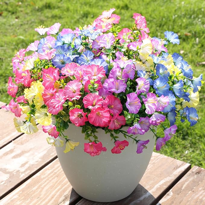 Artificial Flowers for Outdoors Fake Plants Outside Decoration, 12 Bundles Silk - Image 3