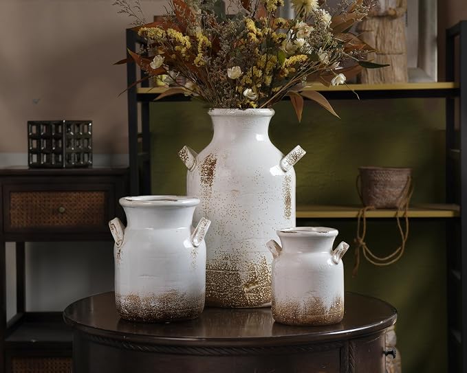 Quoowiit Ceramic Rustic Farmhouse Vase, 14 Inch Distressed Decorative Flower - Image 7