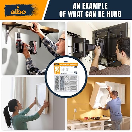 ALBO 50PCS Drywall Anchors and Screws Kit, Spring Toggle Bolts - Image 5
