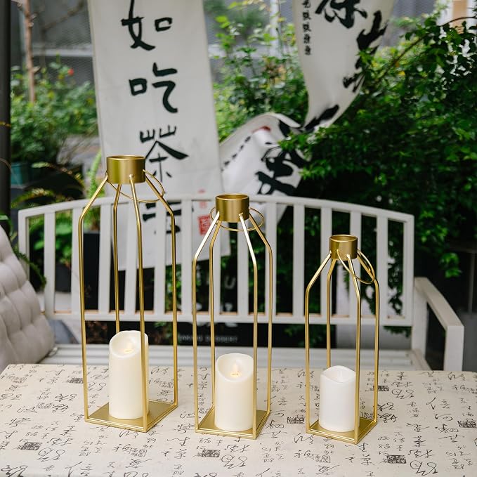 HPC DECOR Modern Farmhouse Lantern Decor- 22''19''16''Tall Large Gold Metal - Image 8