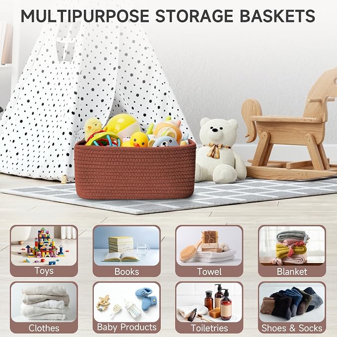 3 Pack Small Storage Baskets for Organizing, 11.8×7.8×5.1", Oxide Red | Woven - Image 5