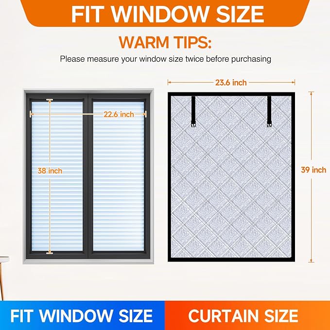 Winter Insulated Window Curtain 23.6"x39", Oxford Cloth Thermal Insulated - Image 2