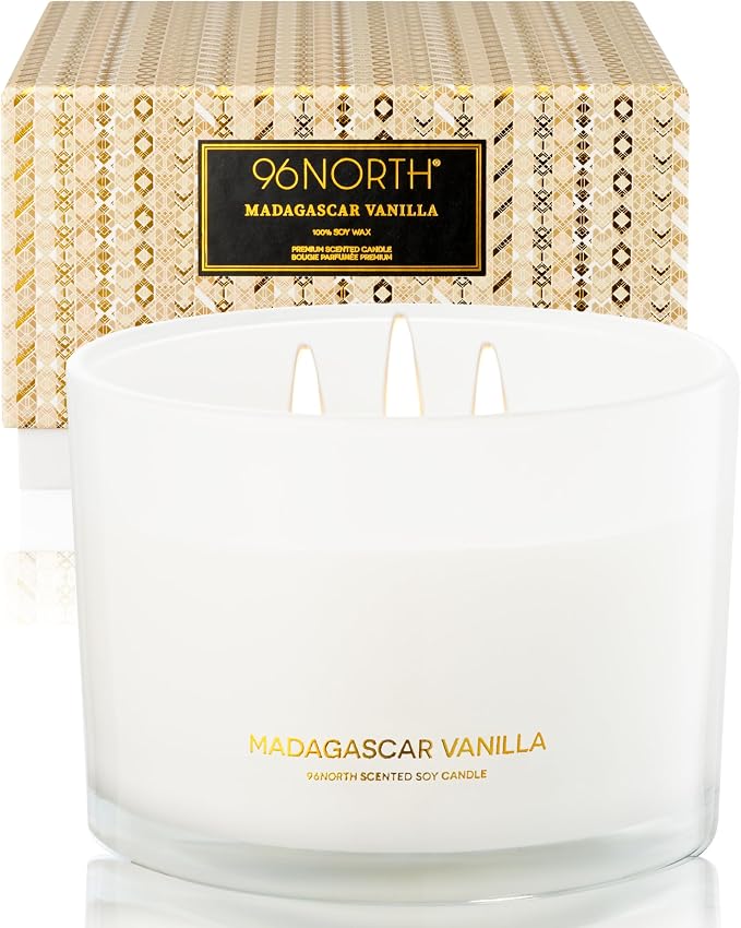 Luxury Vanilla Soy Candles | Large 3 Wick Jar Candle | Up to 50 Hours Burning by 96NORTH%C2%AE