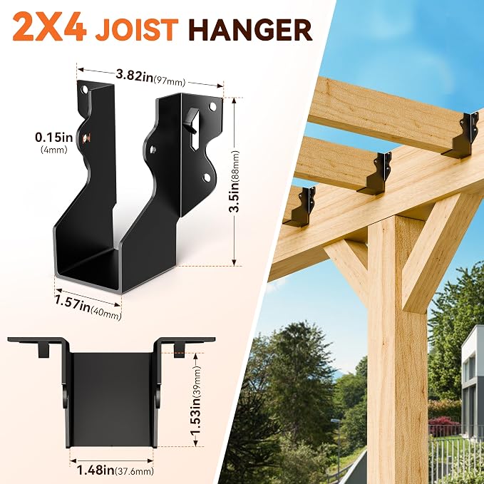 20 Pcs Black 2x4 Joist Hanger, LU24 18 Gauge Double Shear Face Mount Joist - Image 3