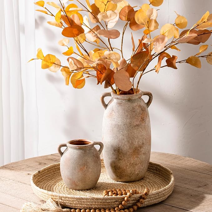 Dobbyby Ceramic Flower Small Vase 6 inch Farmhouse Rustic Vase Decorative - Image 6
