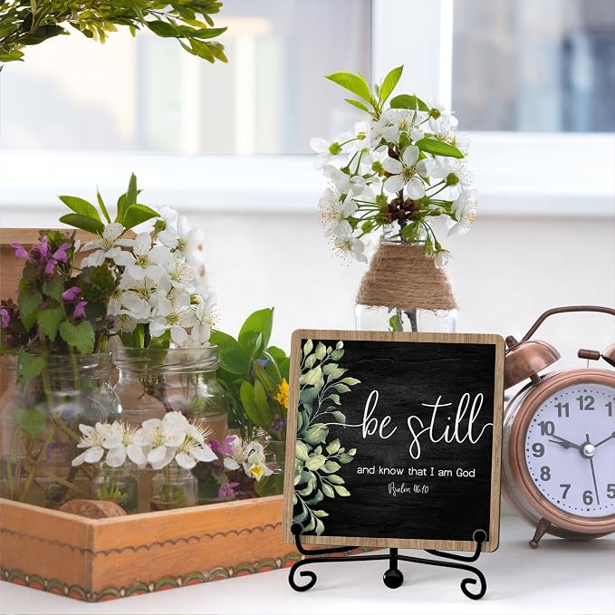 Inspirational Christian Desk Decor, Be Still And Know That I Am God Sign - Image 3