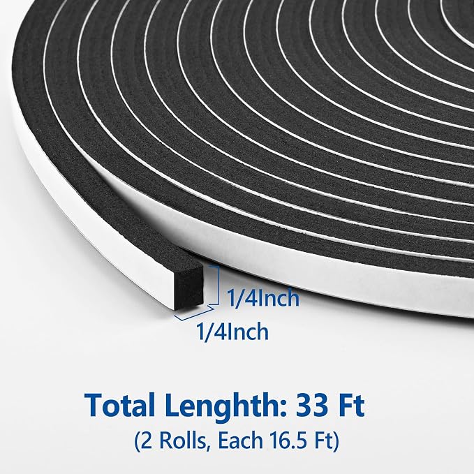 Self Adhesive Foam Tape Weatherstrip 1/4In x 1/4In x 33Ft High Density Foam - Image 2